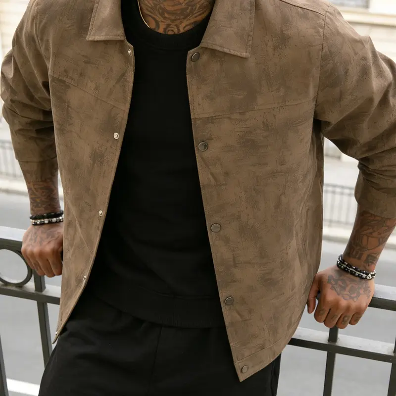 Men's Casual Versatile Fitted Long Sleeve Jacket, 100% Polyester, Button Closure, Collar Design for Spring & Fall