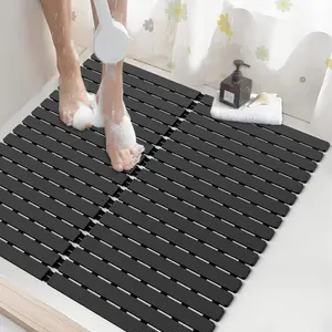 ​Shower Mat Non-Slip Bath Mat for Tub and Shower Stall,200+ Suction Cups with Drain Holes, Quick Dry Machine Washable, Extra Grip for Stand Up Showers, Bathroom Essentials 24x24 Inch(Black)