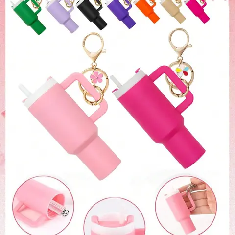 Mini Tumbler Keychain Accessories for Stanley Cup,Keychain Charms,Keychain Cute,Floral Pattern Keychain,Flower Keychain,Purse Charms,Bag Accessories,Lipstick Storage Box,Mini Cup Keychain For Key Ring Or Lip Balm,Keychain Bag Pendant,Key Ring Accessory