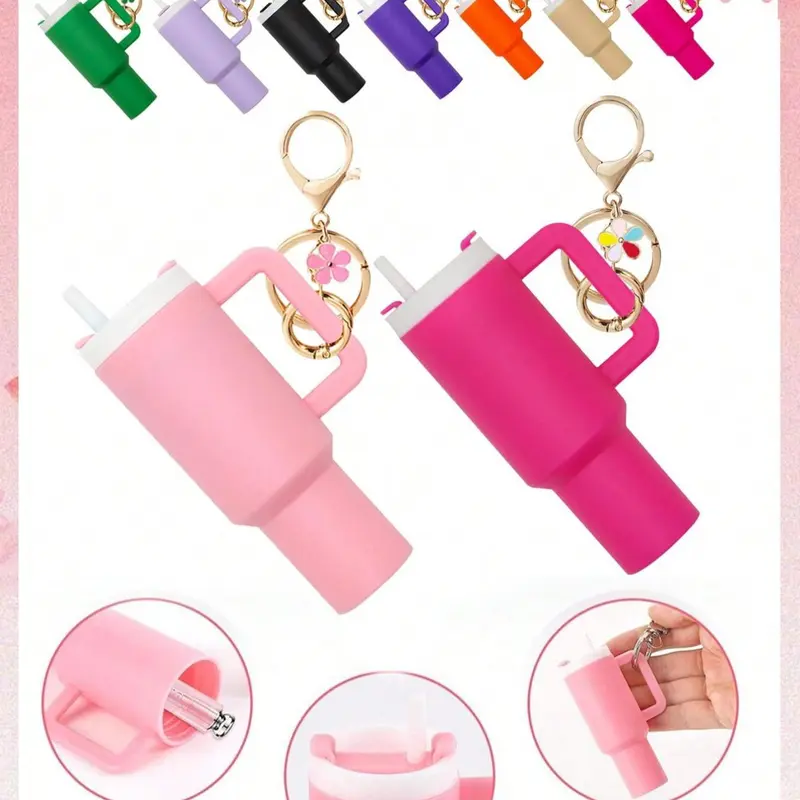 Mini Tumbler Keychain Accessories for Stanley Cup,Keychain Charms,Keychain Cute,Floral Pattern Keychain,Flower Keychain,Purse Charms,Bag Accessories,Lipstick Storage Box,Mini Cup Keychain For Key Ring Or Lip Balm,Keychain Bag Pendant,Key Ring Accessory