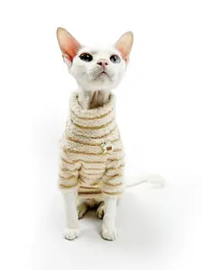 Sphynx & Devon Rex Cat Clothes 4-Way Stretch Winter Outfit Warm Comfortable Striped Non-Shedding Wear for Hairless Cats Small Size