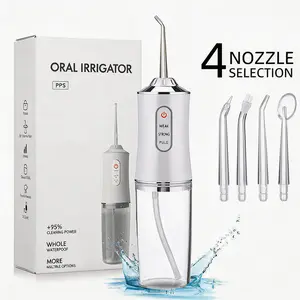 Smart Professional Water Flosser Cordless - 3 Modes & 4 Jet Tips for Deep Cleaning, Plaque & Tonsil Stone Removal, USB Rechargeable Oral Irrigator with Detachable Tank for Sensitive Teeth & Travel (4-Pack, White)，Father'sDayGift