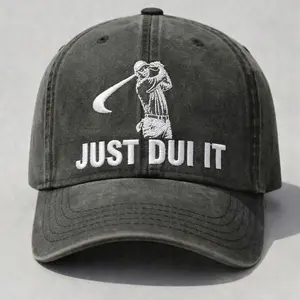 Funny Golf Hat with Golfer Swing Embroidery - Vintage Washed Dad Cap