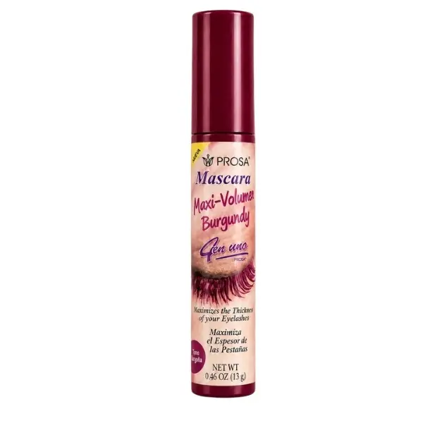 Prosa Maxi Volume Burgundy (Borgona) Waterproof Tube Mascara (13ml) - Nourishing, Thick, Clump-Free Single Item Makeup Beauty Product for Pro-Level Lashes, Enhances Length, Creates Bigger Bright Eyes, Durable Cosmetic for Natural Fullness