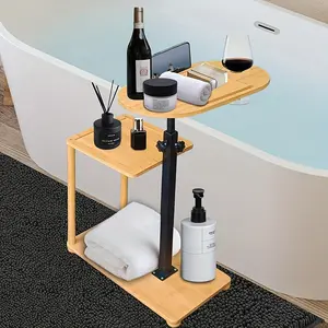 1Pc Bamboo Bathtub Tray Table, Adjustable Height, Enhanced Stability, Freestanding Bamboo Bathtub Tray for Spa, Bathtub, Bed, Sofa, Sofa with Wine Glass Holder