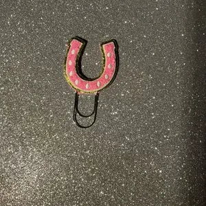 Pink Horseshoe Paperclip Bookmark Charm - Lucky Planner Accessory Handmade Decorative Paperclip with Gold Trim & Dotted Details Perfect Gift for Students Teachers