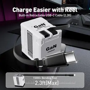 W&O Compatible with 120W GaN Fast Charger | Retractable Type-C & Lightning Cables |Foldable Adapter for iPhone 16, iPad, MacBook, Multi-Device Fast Charging