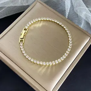Women's 4mm Cubic Zirconia Tennis Bracelet, 18cm Stainless Steel Gold-Silver Hypoallergenic Luxury Sports Wristband, Jewelry Gift