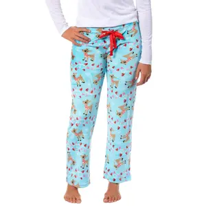 Rudolph Pajama Pants Woman's Holiday Lights Rudolph Plush Fleece Pants Juniors Pajama Pants Adjustable Waist