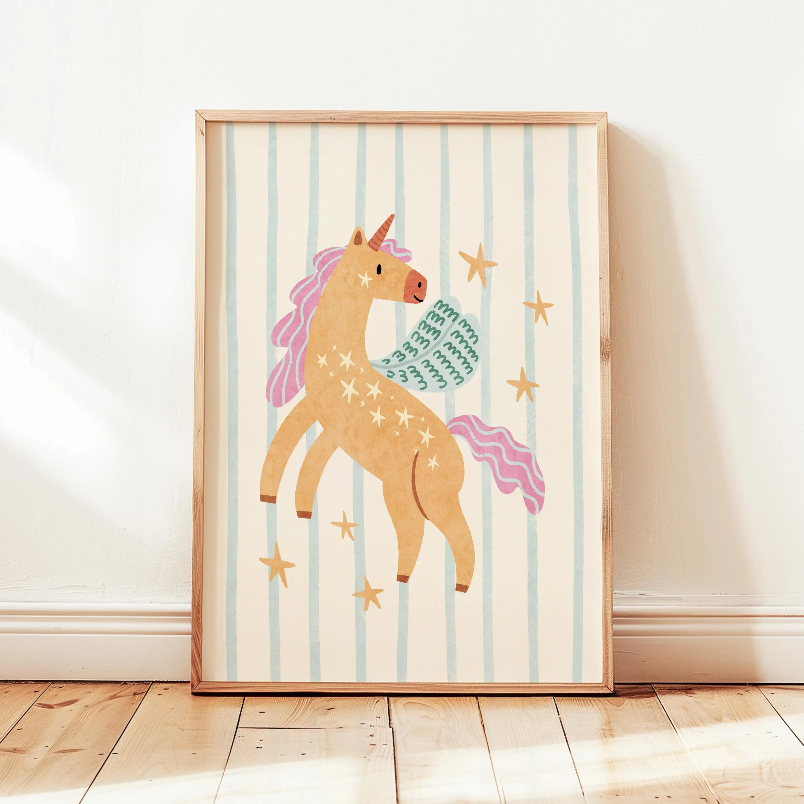[Unframed] Unicorn Stars Print, Colorful Kids Playroom Poster, Toddler Wall Decor