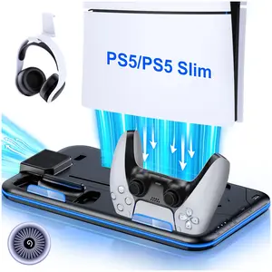 ESYWEN PS5/PS5 Slim Cooling Station with Dual Controller Charger & 3-Level Fan for Enhanced Performance Black - Wearable