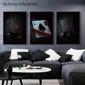 Poker Card Pattern Unframed Painting, 3 Counts/set Modern Canvas Wall Art, Wall Decor for Home Living Room Bedroom Office, Ornaments
