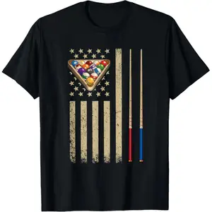 180g[100%cotton]Vintage Billiard American Flag Pool Player T-Shirt Menswear Top plain  tops