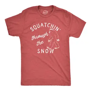 Mens Squatchin Through The Snow T Shirt Funny Xmas Bigfoot Sasquatch Tee for Guys Mens Funny T Shirts Cool Vintage Fashion T-Shirt Gift Classic Menswear Christmas Apparel for Men Funny Sarcastic Short Sleeve Red -