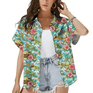 Tropical Hawaiian Button Up Shirt Hibiscus Palm Tree Print, Vintage Aloha Island Tiki Hut Shirt, Ocean Coastal Scenery Summer Beach Vacation Holiday Gift for Women # TikTokMadeMeBuyIt # AlohaStyle # IslandVibes # BeachOutfit # TrendyShirt