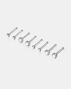 2PCS Titanium CZ Nose Stud Pin