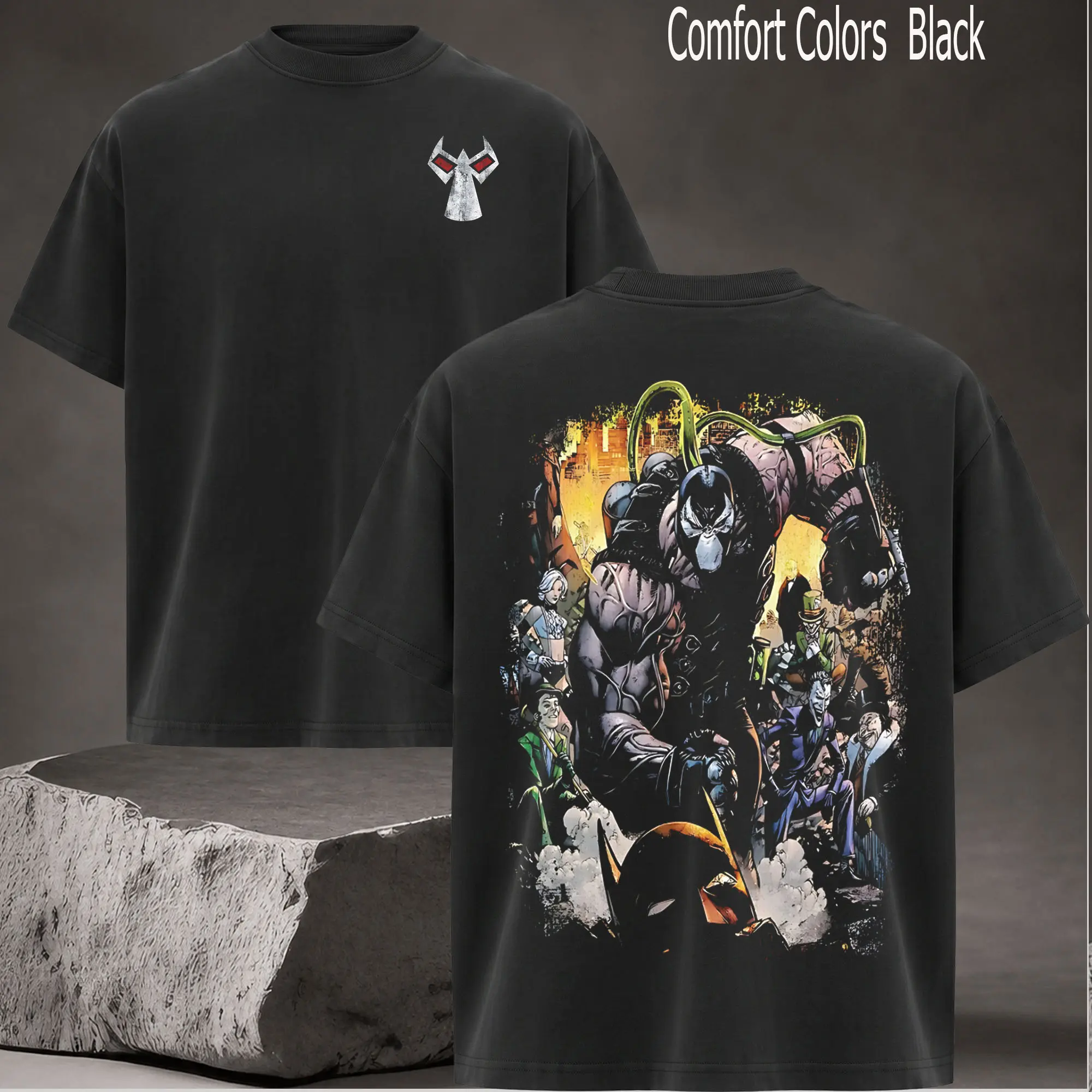 MetaHero Bane Graphic T-Shirt, Vengeance of Bane #1 Hero verse Comics Edition, Double-Printed Oversize Lightweight Acid-Washed Apparel, Classic Round Neck Seamless Shortsleeve Cotton Streetwear Top (Menswear)