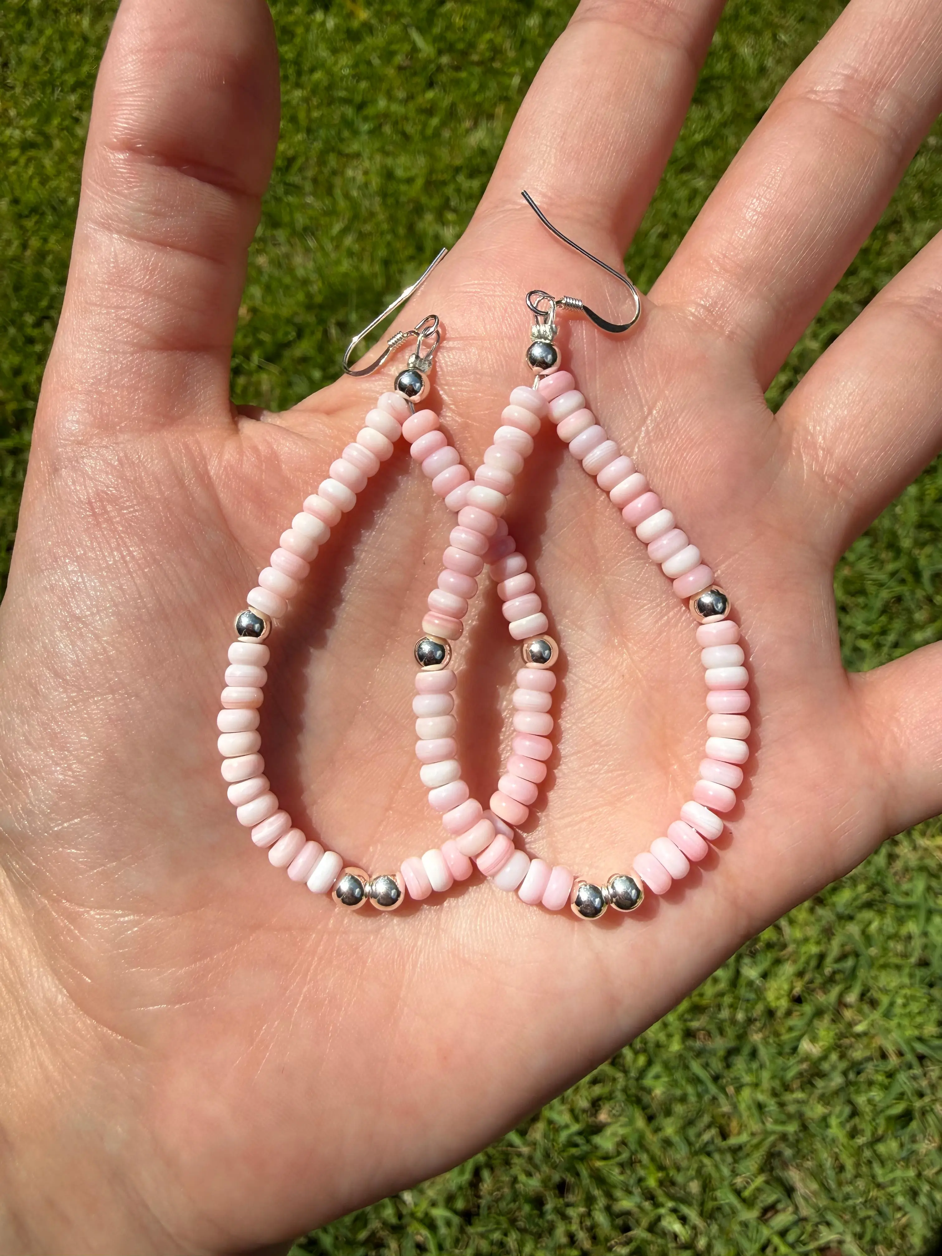 Navajo Pink Conch with Sterling Pearl Dangle Tear Drop Earring