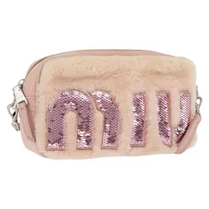 Pre-owned miu miu FINAL SALE Crossbody Bags Pink Shearling Sequin Logo Camera Bag