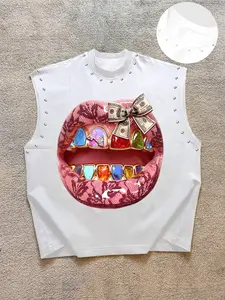 Men's Casual Vest with Snake Pattern Graphic Lips and Rhinestone Colorful Teeth, Funky Hip Hop Streetwear Style for Night Out, Nightclub, Fast-Drying Fabric for Comfortable Fit