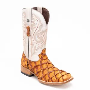 TANNER MARK MEN'S EXOTIC LEATHER Monster Fish Brandy Cognac Cowboy Boots