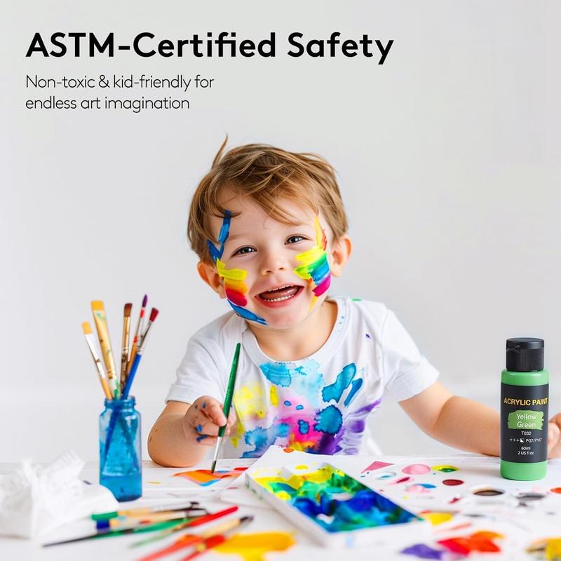 Acrylic Paint Set (2 oz/Bottles) with 12 Art Brushes, Premium Art Supplies for Canvas, Wood, Ceramic & Fabric, Rich Pigments for Beginners, Students & Professional Artists, Valentinesdaygift