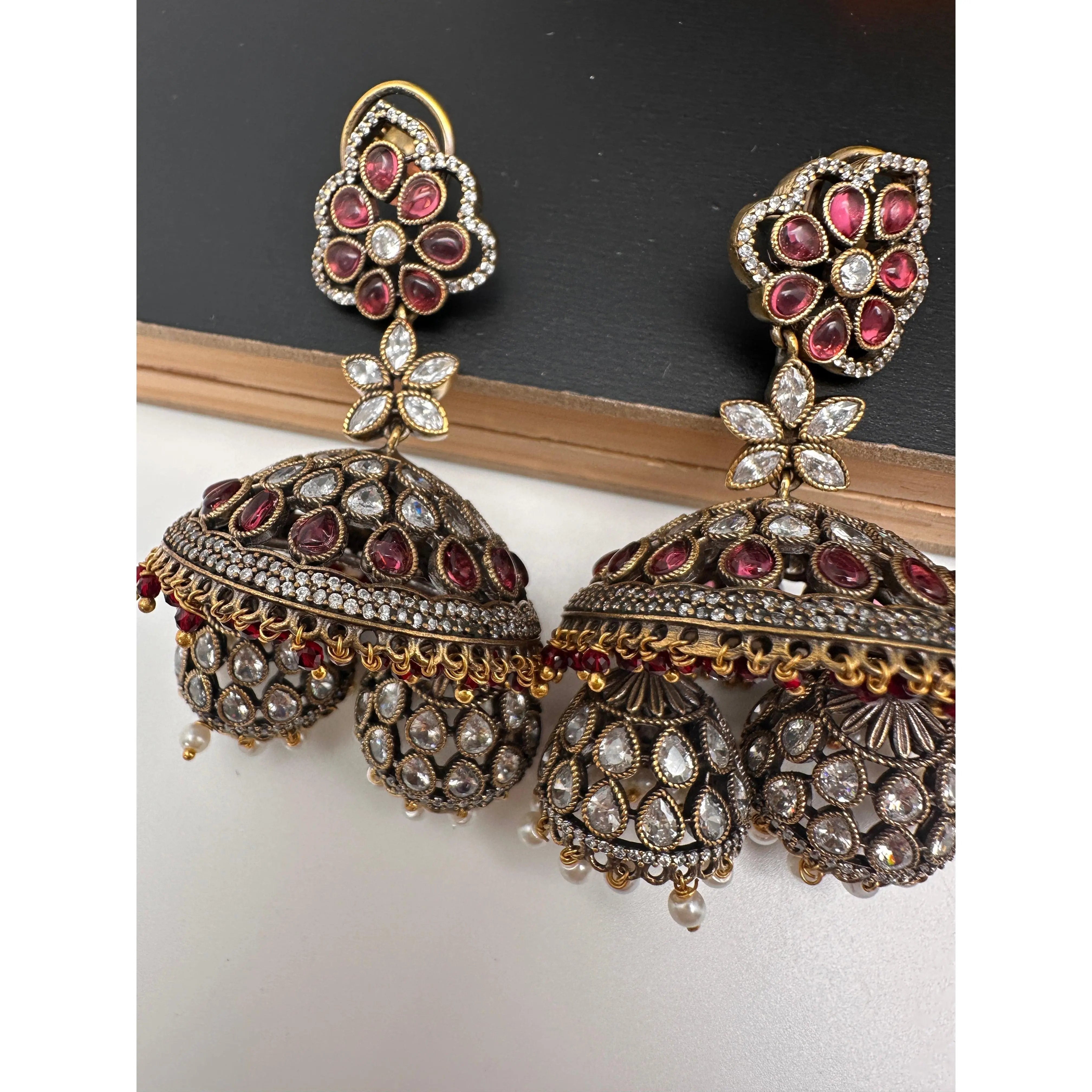 CZ Kundan Triple Jhumkas