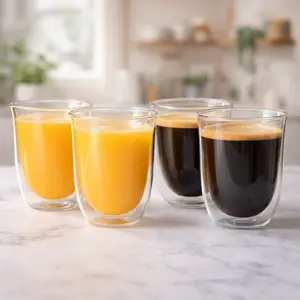 Iced Coffee Glasses (Set of 4)8.45oz – Perfect for Iced Coffee, Lattes, Cold Brew & Matcha – For Hot or Iced Drinks – Double-Walled Borosilicate Glass – Handmade, Lightweight & Durable soda home office drinkware cup wall insulated water