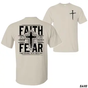 Faith Over Fear T-Shirt, Small Front Left Chest Cross And Large Back Bible Verse Graphic, Religious Christian Men Women, Unisex Cotton Tee, Casual Church Daily Wear, Top Menswear Streetwear Casual