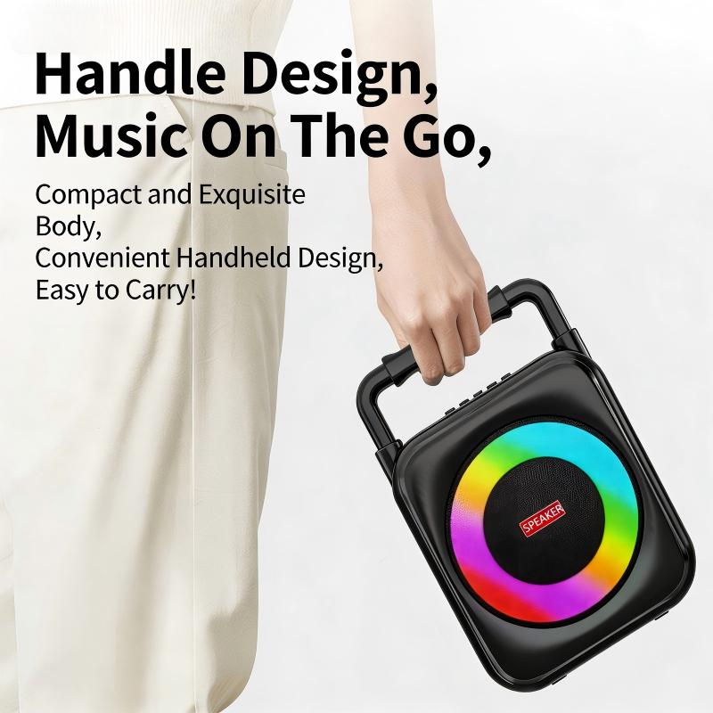Portable Bluetooth Speaker with Handheld, Built-in LED RGB lights, Supporting USB/TF Card/AUX/BT 5.1 Playback Functions, Boombox for indoor Outdoor Camping Party Music Play