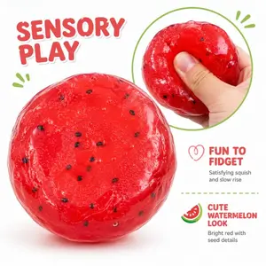 Watermelon Slush Squishy Toy, Soft Squeeze Stress Relief Fidget Toy, Cute Red Watermelon Sensory Toy, Hands-On Brain Play Decompression Toy, Fun Desk Toy Gift for Kids Teens Adults