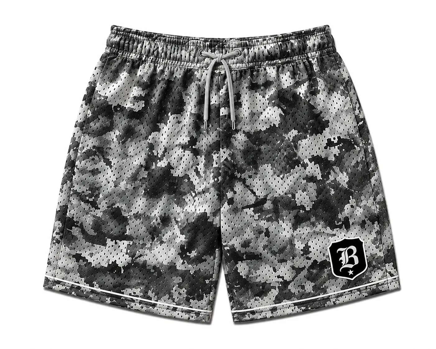 Men's Camo Mesh Sports Shorts | Breathable Quick Dry Athletic Gym Shorts with Side Pockets