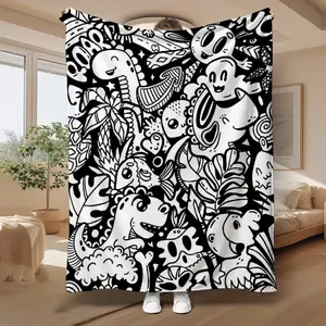 Colorable dinosaur fleece blanket - Soft and warm. A gift blanket for family and friends, a small nap blanket, a sofa blanket, a multi-functional camping/travel blanket, a veteran's blanket, a retro hand-painted fashionable blanket.
