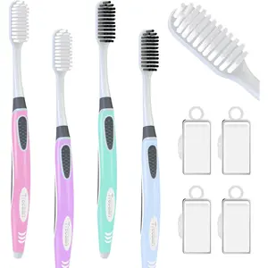 6 PCS Toothbrush with Toothbrush Covers, Soft Bristles with Contoured Handle for Adult, Travel Toothbrush Set for Adult or Kid, Ergonomics Handle, Medium Soft Bristles Oral Comfort