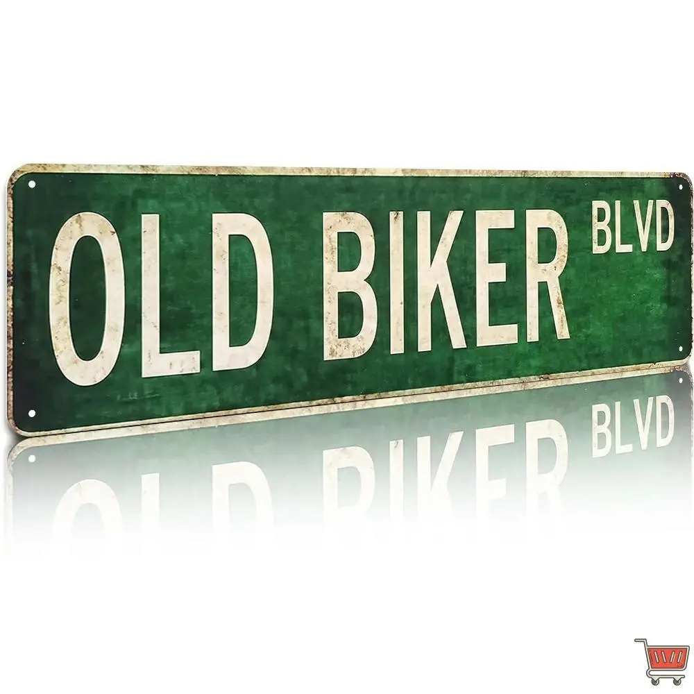 Old Biker BLVD Vintage Street 16x4 Inch Aluminum Metal Sign - Biker Style Wall Decor for Man Cave, Garage, Motorcycle Shop, Bar - Retro Tin Sign Gift for Bikers, Harley Fans and Motorcycle Enthusiasts