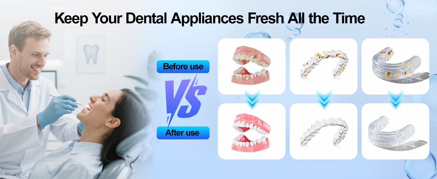 Ultrasonic UV Dentures Cleaner , 42 kHz Ultrasonic Retainers Cleaner Cleaning with 3 Time Modes & UV-C Light, Portable Dental Cleaner for Oral Care Appliances