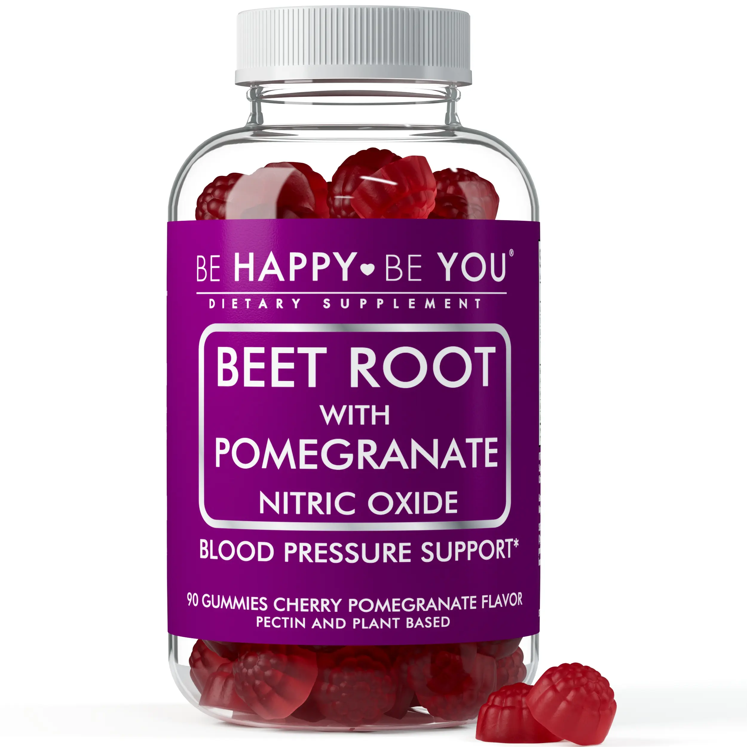 Be Happy Be You Beetroot Nitric Oxide Gummies for Pre-Workout Endurance Support – Organic Beetroot Formula, 90 Count Cherry Pomegranate Flavor