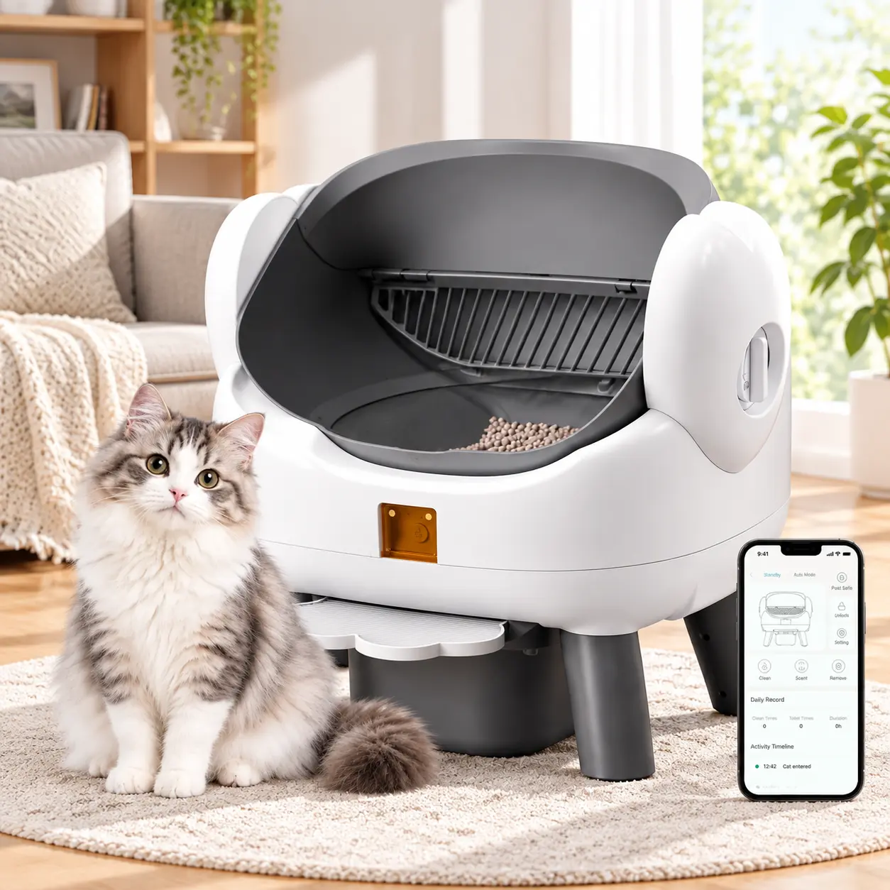 Auto Scooper automatic cat litter box  Open-Top Automatic Cat Litter Box with Weight Sensor Health Alerts, WiFi Smart APP Control, Low Noise, All-Litter Compatible, 10L Sealed Odor-Trap Drawer, 10 Days Scoop-Free litterbox