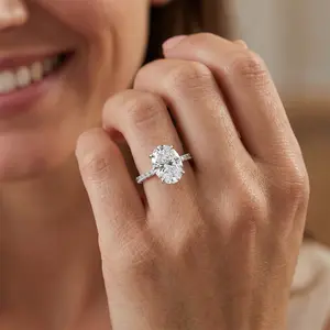 Certified 3 3/8Ct Oval Diamond Engagement Ring Hidden Halo Lab Grown White Gold