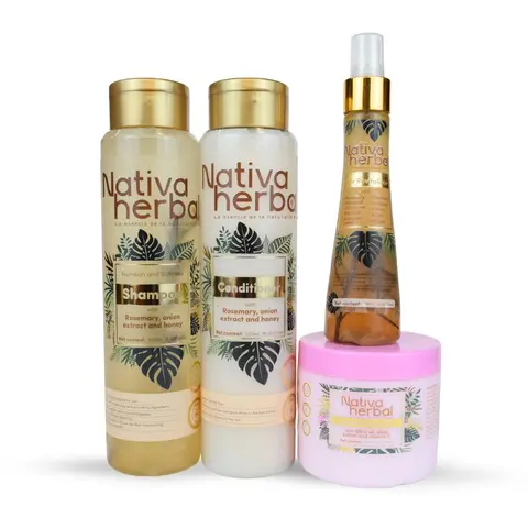 Nativa Herbal Bundle Anti-Hair Loss and Total Reconstruction Shampoo Conditioner Tonic & Molecular Mask with Rosemary Onion Extract and Honey Cleanser