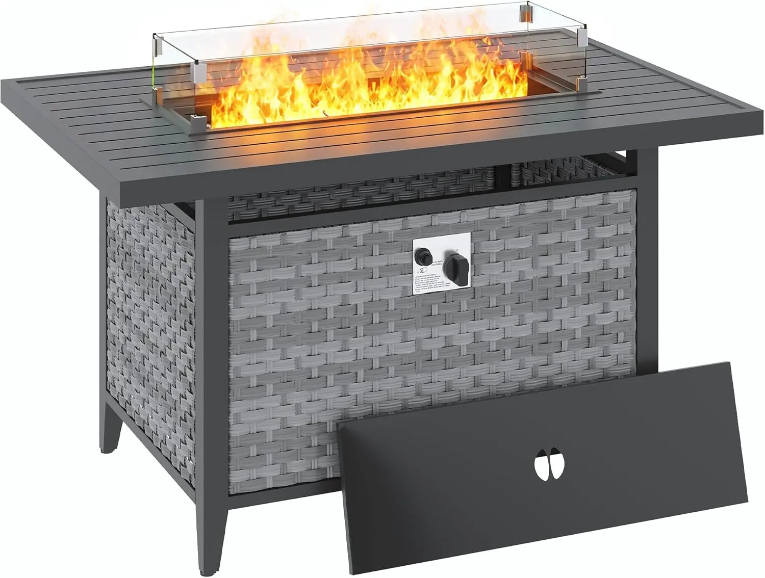 [Deals For You Days]43 Inch Rattan Propane Fire Pit Table with 55,000 BTU,CSA-Certified 304 Stainless Steel Gas Firepit with Wind Guard Glass,Waterproof Cover, Easy-Hook Lid, Lava Rocks, for Patio, Deck, Garden tiktokshopspringglowup,summervibes