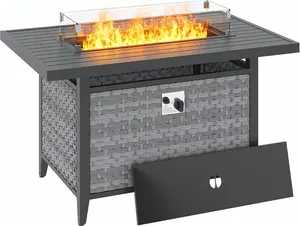 [Summervibes]43 Inch Rattan Propane Fire Pit Table with 55,000 BTU,CSA-Certified 304 Stainless Steel Gas Firepit with Wind Guard Glass,Waterproof Cover, Easy-Hook Lid, Lava Rocks, for Patio, Deck, Garden tiktokshopspringglowup,summervibes outdoorfun