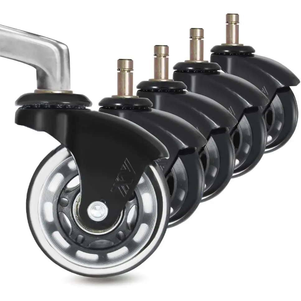 IKEA Office Chair Wheels Replacement for Hardwood Floor and Carpet, 10mm Stem Size, 2.5" Roller  Style, Replacement Rubber Chair Casters Set of 5 (Black/Clear)
