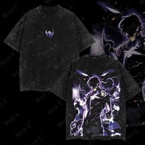 Weeb X - Sung Jin Woo Solo Leveling Retro Vintage Unisex Oversize Anime Manga Acid Heavyweight Cotton Washed Tee, Anime Merch, Gift For Anime Fan, Weeaboo. Solo Leveling Oversize Anime Tee