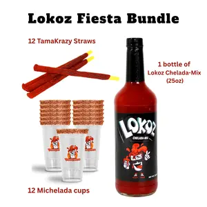 Lokoz Michelada Kit (Chelada-Mix 25oz bottle | 12 rimmed cups | 12 tamarindo straws)