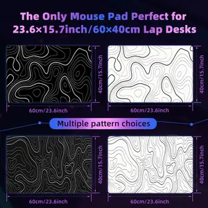 1PC Black and White Abstract Textured Lines Mouse Pad, HD Printing Topographic Lines Gaming Mouse Pads, The Only Desk Mat Perfect for 60x40cm Lap Desks, Full Coverage Non-Slip Desk Pad with Stitched Edges, Large Keyboard Pad for Home Office Dorm