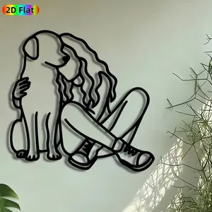 1pc Girl Hugging Dog Metal Wall Art, Silhouette Dog & Girl Statue Mural, Artistic Metalwork, Intricate Craftsmanship, Perfect for Family Day, Housewarming Decor, Perfect for Living Room Bedroom Nursery Decor, Ideal Gift for Pet Lovers, Wall Decoration