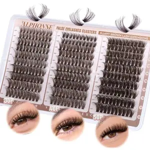 Brown Lash Clusters 30D+40D+50D Fluffy Lash Extensions 300pcs Brown Eyelash Clusters D Curl Lashes Extensions 10-18mm Individuals by ALPHONSE