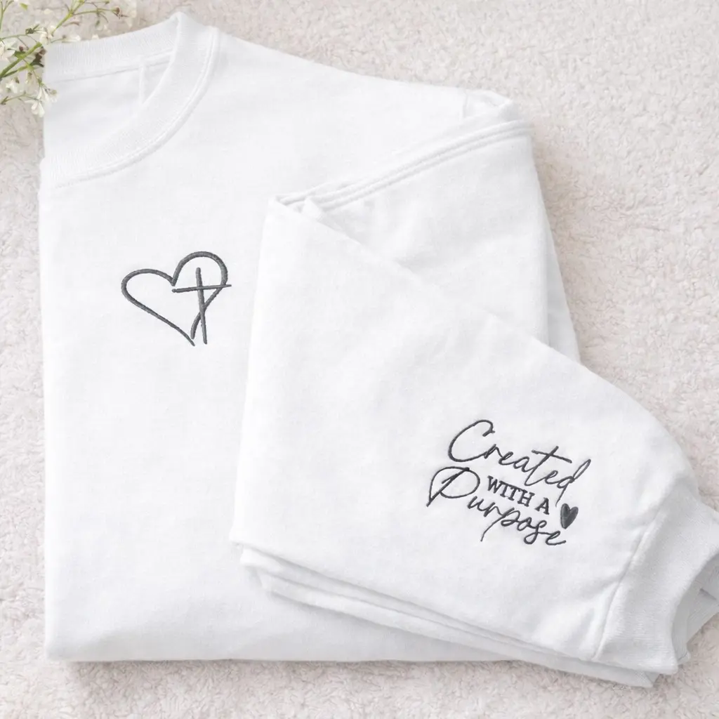 Christian Embroidered Crewneck, Faith Sweatshirt, Created with a Purpose, Cozy Gift For Women