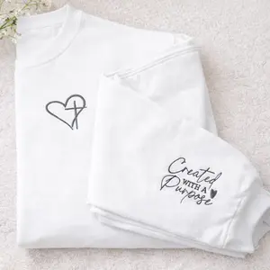 Christian Embroidered Crewneck, Faith Sweatshirt, Created with a Purpose, Cozy Gift For Women